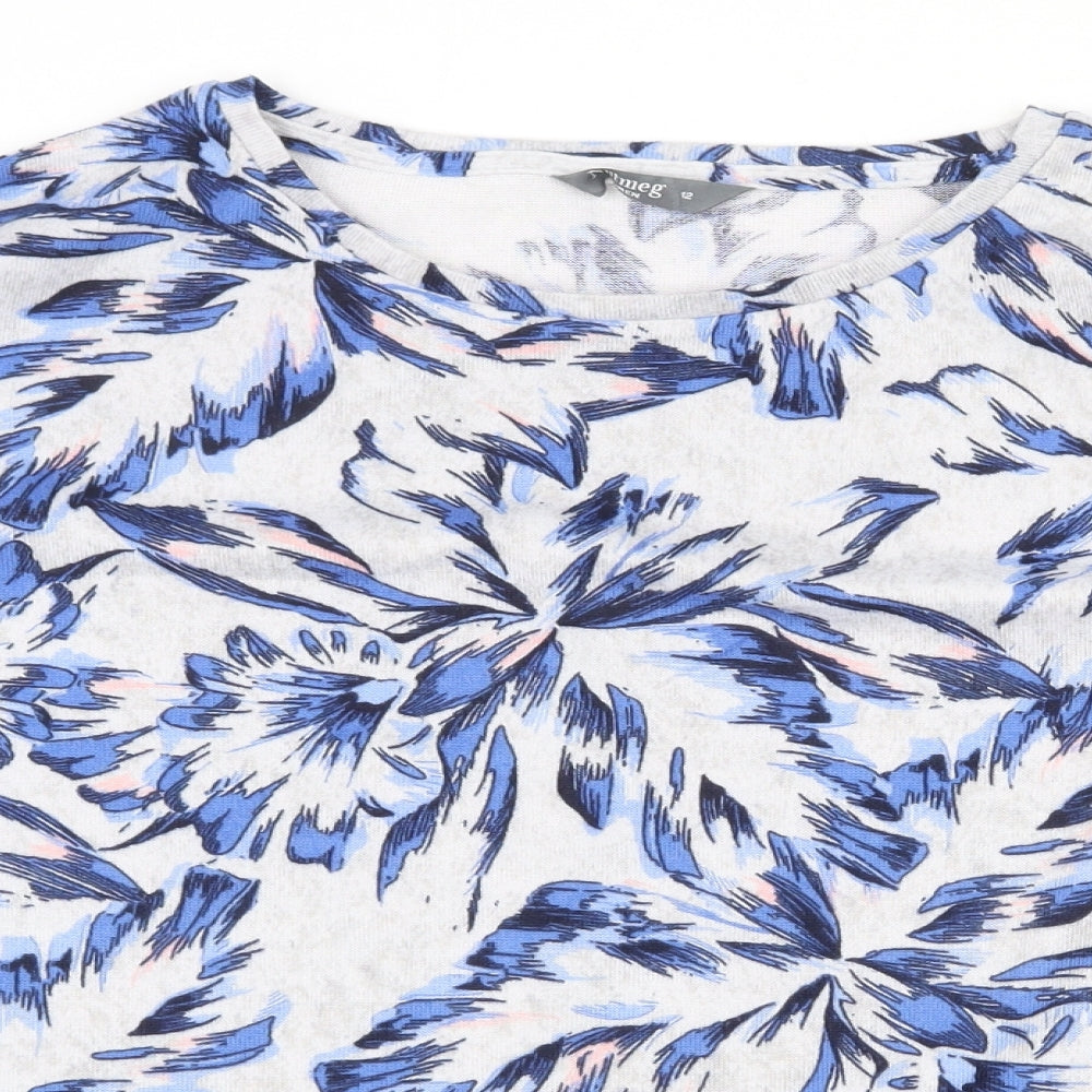 Nutmeg Womens Grey Round Neck Floral Polyester Pullover Jumper Size 12