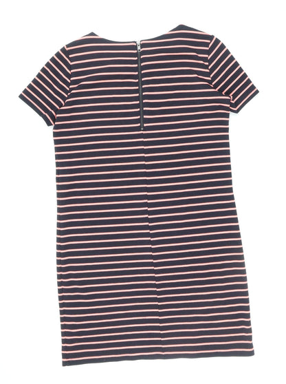VILA Womens Blue Striped Polyester T-Shirt Dress Size M Round Neck Zip