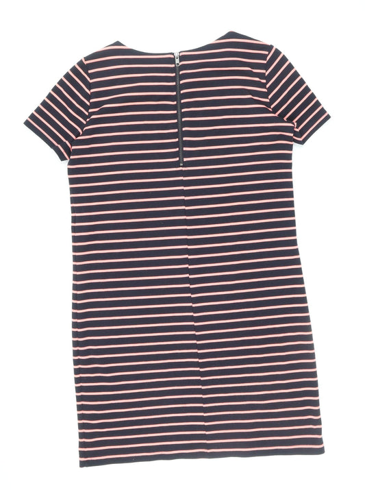 VILA Womens Blue Striped Polyester T-Shirt Dress Size M Round Neck Zip