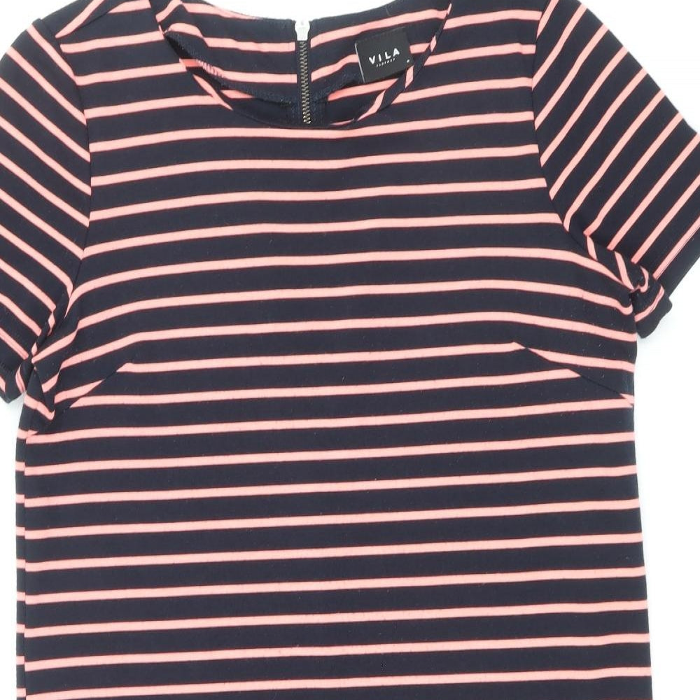 VILA Womens Blue Striped Polyester T-Shirt Dress Size M Round Neck Zip