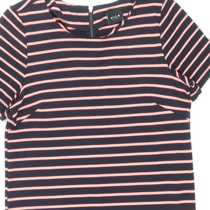 VILA Womens Blue Striped Polyester T-Shirt Dress Size M Round Neck Zip