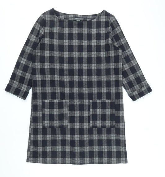 Primark Womens Grey Check Polyester Sheath Size 12 Round Neck Pullover