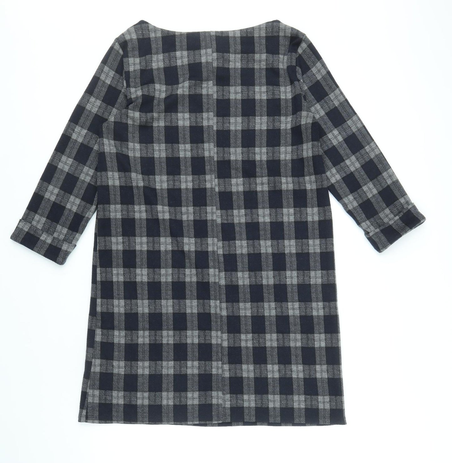 Primark Womens Grey Check Polyester Sheath Size 12 Round Neck Pullover