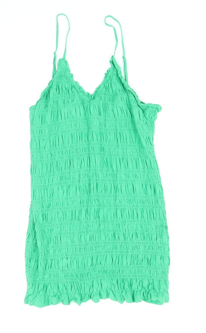 H&M Womens Green Viscose Slip Dress Size L V-Neck Pullover