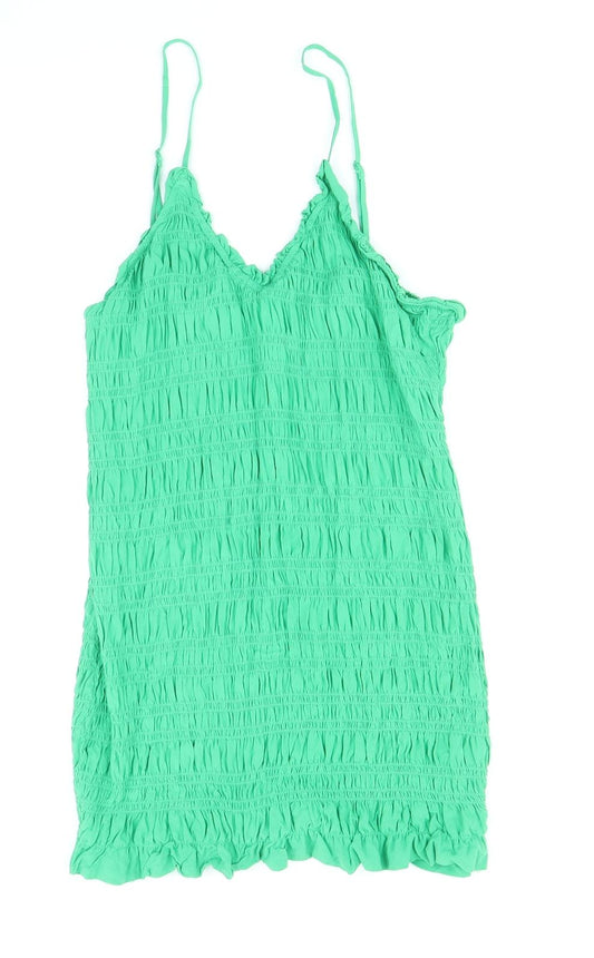 H&M Womens Green Viscose Slip Dress Size L V-Neck Pullover