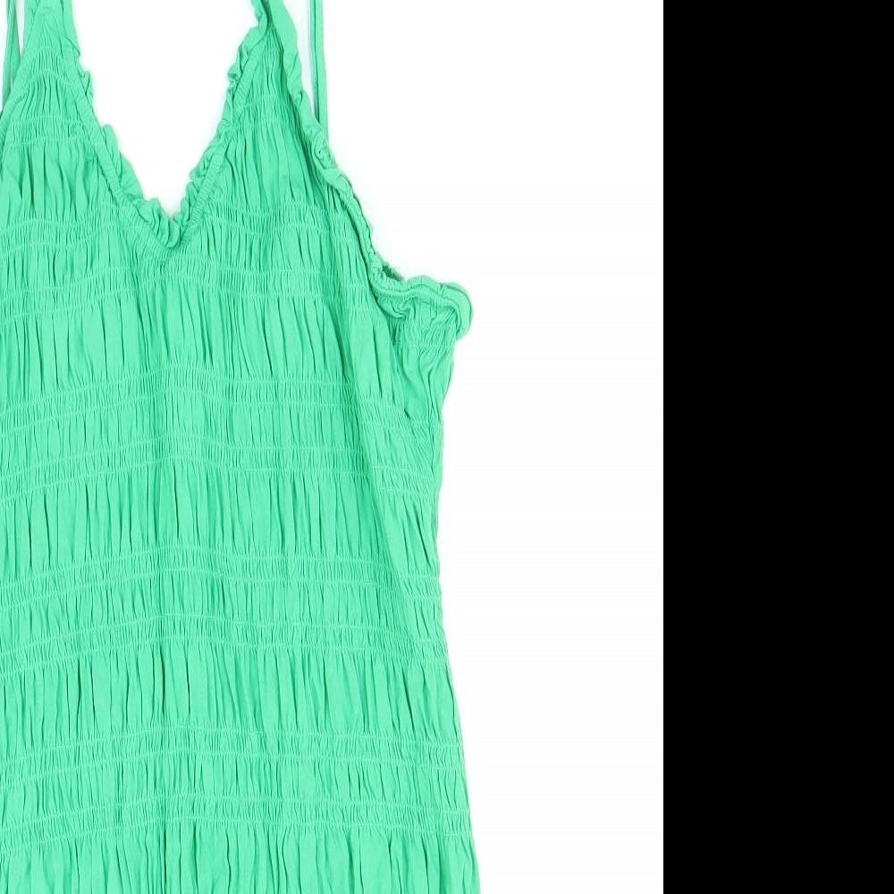 H&M Womens Green Viscose Slip Dress Size L V-Neck Pullover