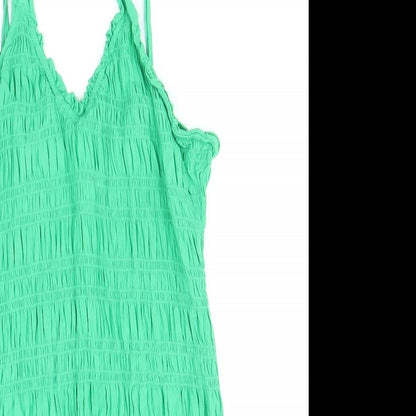 H&M Womens Green Viscose Slip Dress Size L V-Neck Pullover