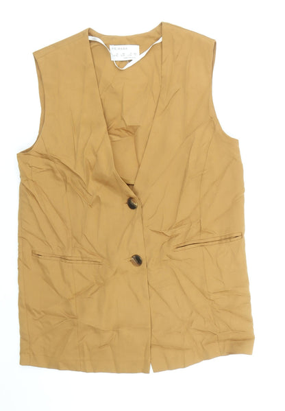 Primark Womens Brown Lyocell Basic Button-Up Size 10 V-Neck