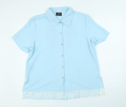 Adam Collection Womens Blue Polyester Basic Button-Up Size 18 Collared