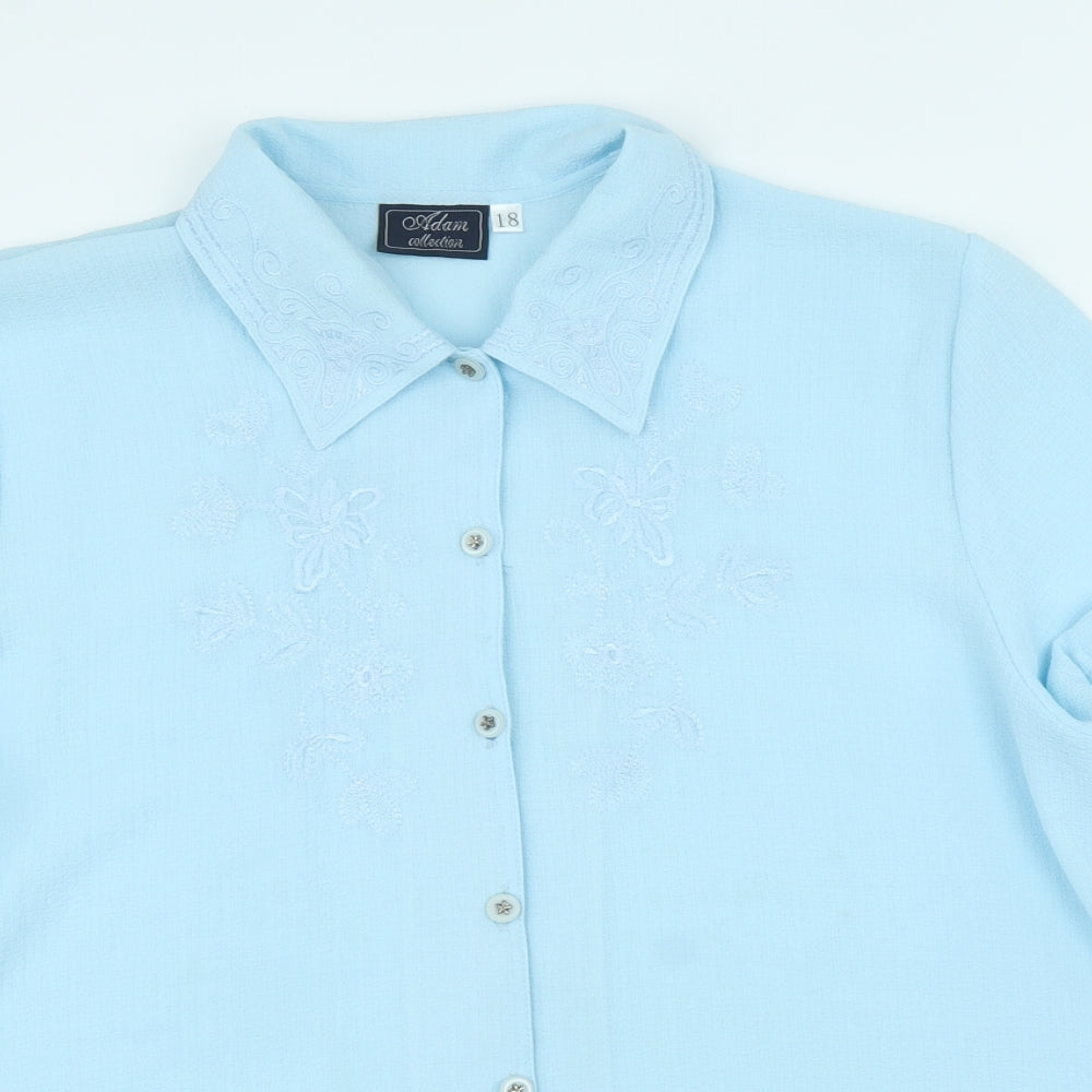 Adam Collection Womens Blue Polyester Basic Button-Up Size 18 Collared