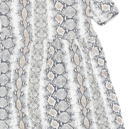 I SAW IT FIRST Womens Grey Animal Print Viscose Fit & Flare Size 10 Square Neck Pullover - Snakeskin Pattern