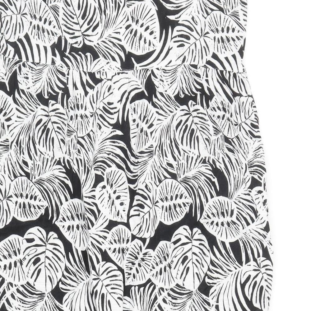 Marks and Spencer Womens Black Floral Cotton Tank Dress Size 12 Scoop Neck Button