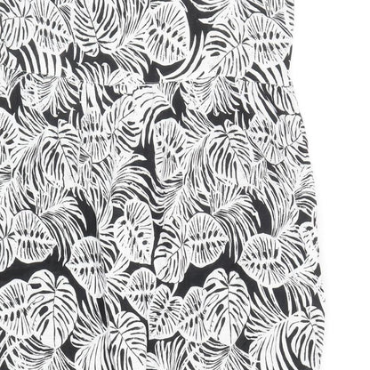 Marks and Spencer Womens Black Floral Cotton Tank Dress Size 12 Scoop Neck Button