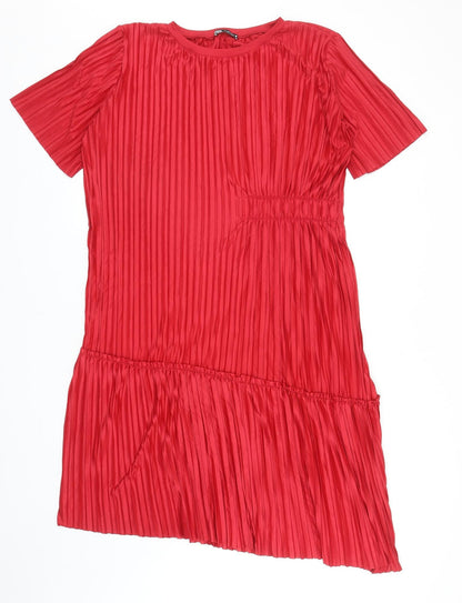 Zara Womens Red Polyester Trapeze & Swing Size L Round Neck Pullover