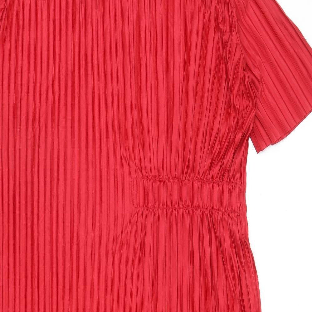 Zara Womens Red Polyester Trapeze & Swing Size L Round Neck Pullover