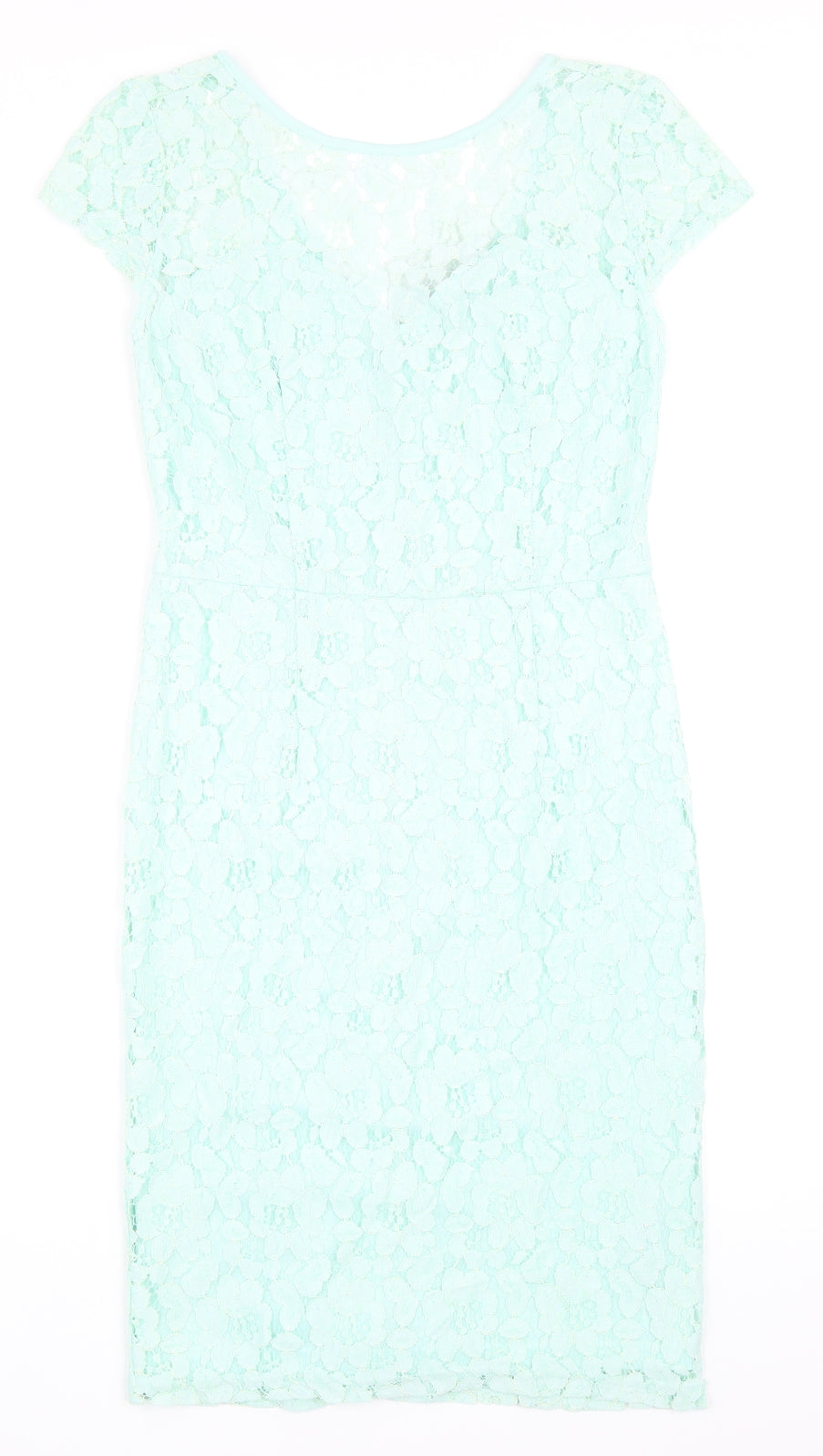 Dorothy Perkins Womens Green Nylon Pencil Dress Size 10 Round Neck Zip - Lace Detail