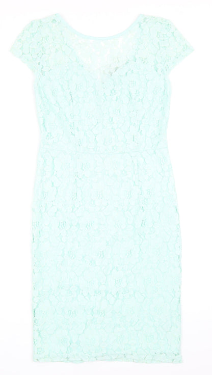 Dorothy Perkins Womens Green Nylon Pencil Dress Size 10 Round Neck Zip - Lace Detail