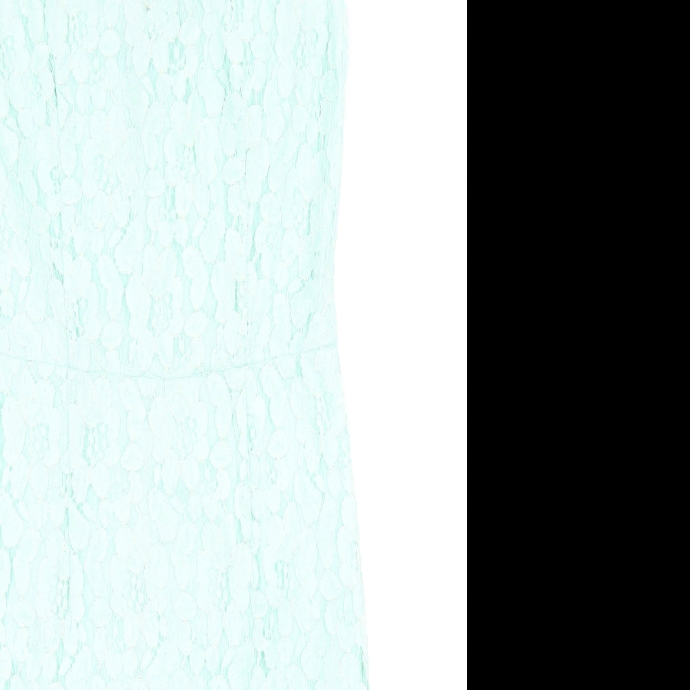 Dorothy Perkins Womens Green Nylon Pencil Dress Size 10 Round Neck Zip - Lace Detail