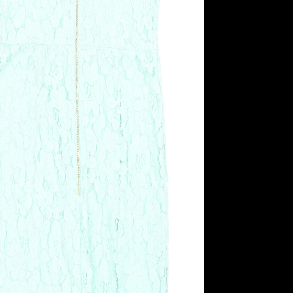 Dorothy Perkins Womens Green Nylon Pencil Dress Size 10 Round Neck Zip - Lace Detail