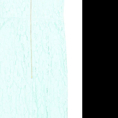 Dorothy Perkins Womens Green Nylon Pencil Dress Size 10 Round Neck Zip - Lace Detail