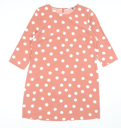 Primark Womens Pink Polka Dot Polyacrylate Fibre Shift Size 14 Round Neck Zip