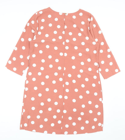Primark Womens Pink Polka Dot Polyacrylate Fibre Shift Size 14 Round Neck Zip