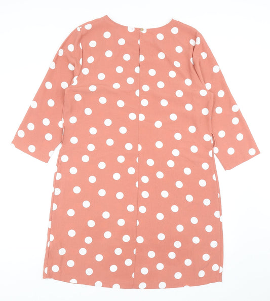 Primark Womens Pink Polka Dot Polyacrylate Fibre Shift Size 14 Round Neck Zip