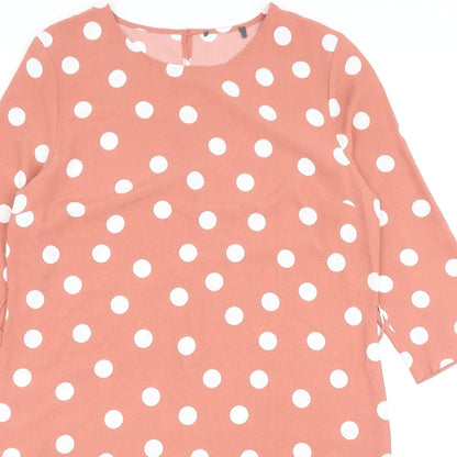 Primark Womens Pink Polka Dot Polyacrylate Fibre Shift Size 14 Round Neck Zip