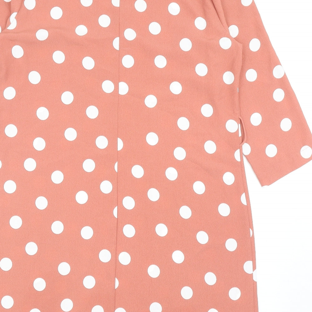 Primark Womens Pink Polka Dot Polyacrylate Fibre Shift Size 14 Round Neck Zip