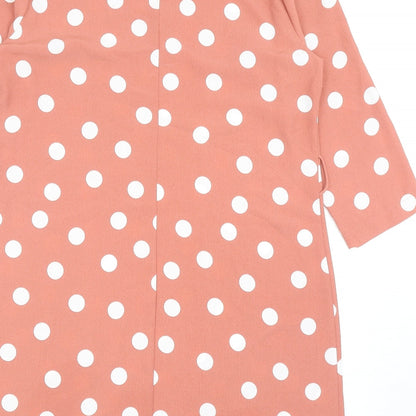 Primark Womens Pink Polka Dot Polyacrylate Fibre Shift Size 14 Round Neck Zip