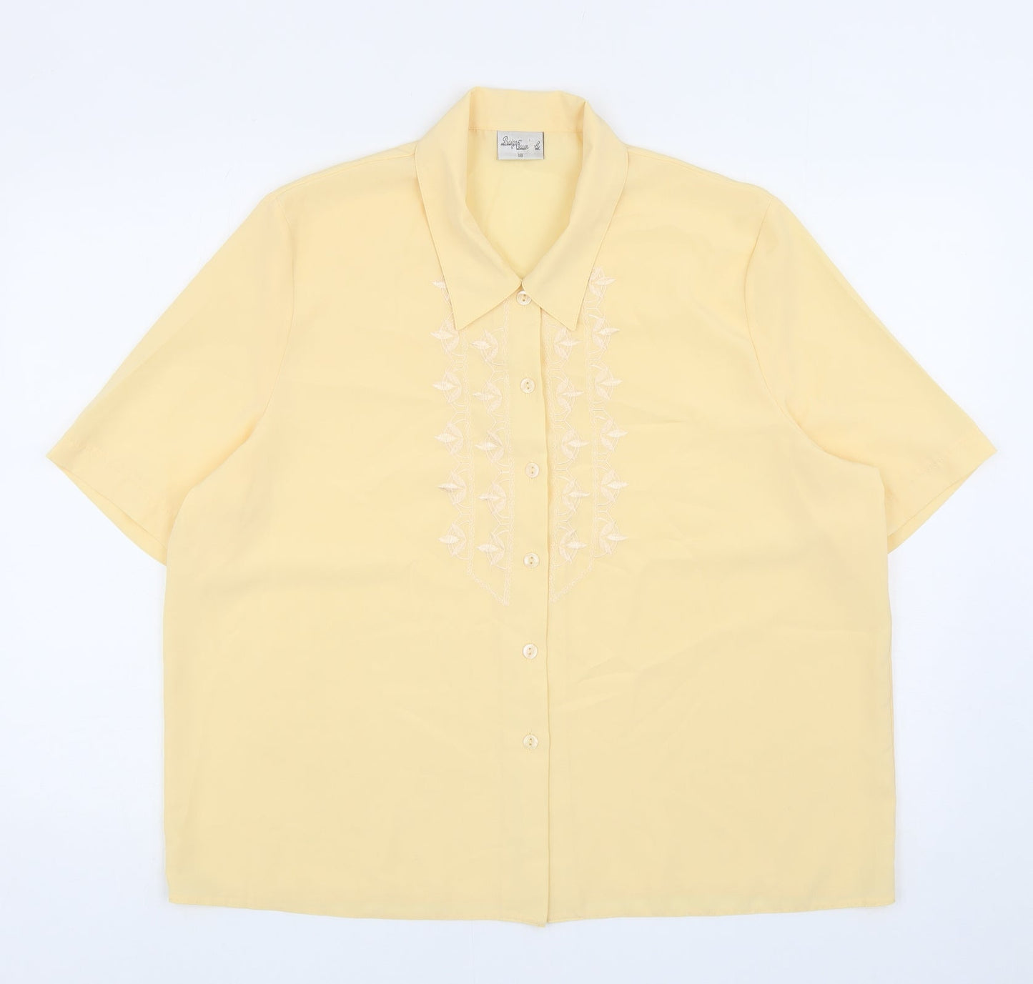 Womens UK Size 18 Design Essentials Yellow Basic Button-Up