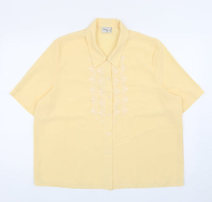 Womens UK Size 18 Design Essentials Yellow Basic Button-Up