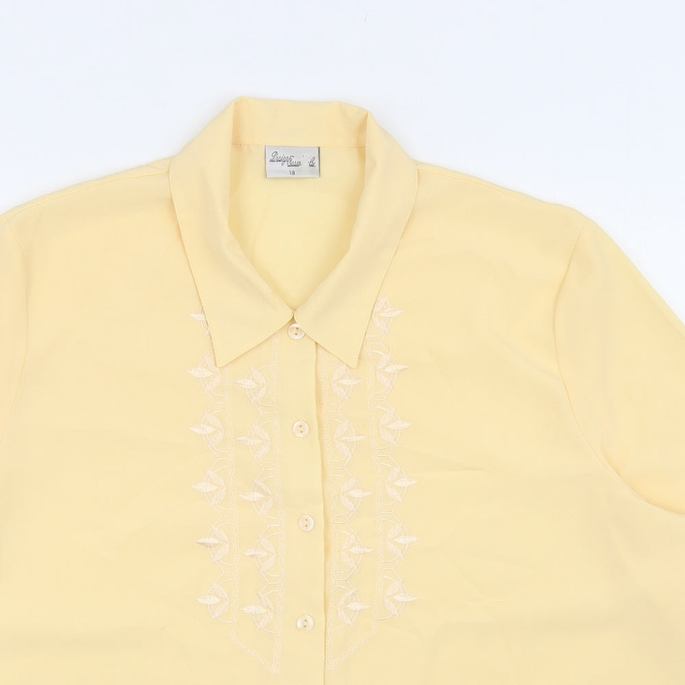 Womens UK Size 18 Design Essentials Yellow Basic Button-Up