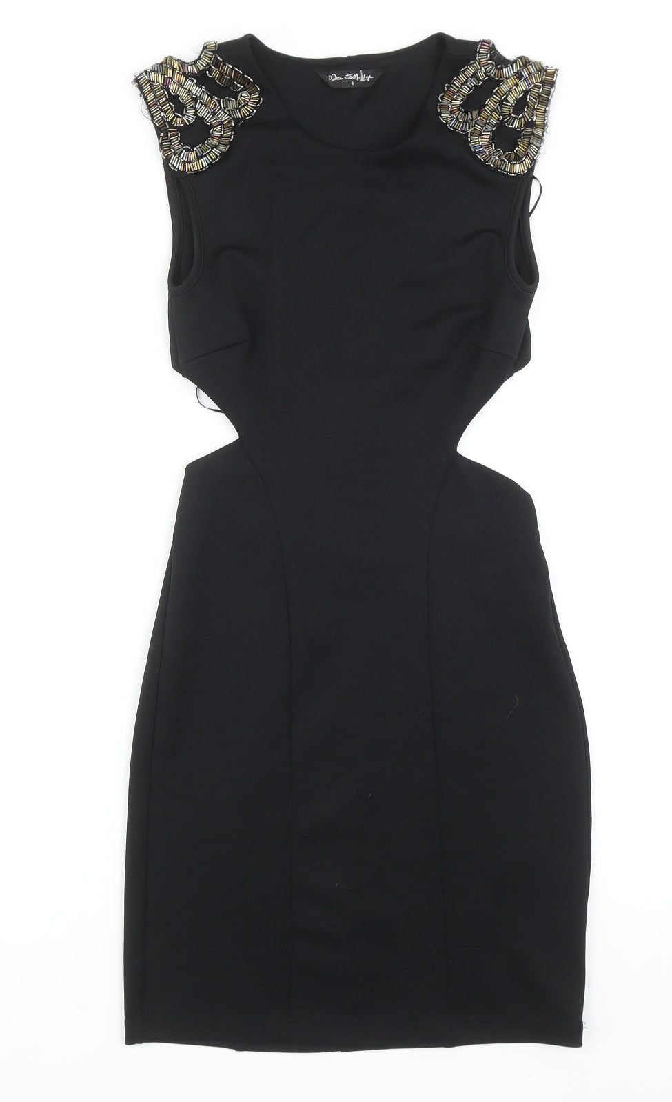 Miss Selfridge Womens Black Polyester Pencil Dress Size 6 Round Neck Pullover