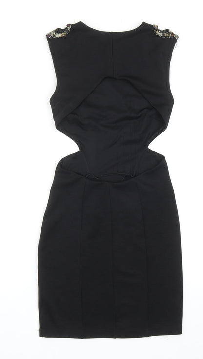 Miss Selfridge Womens Black Polyester Pencil Dress Size 6 Round Neck Pullover