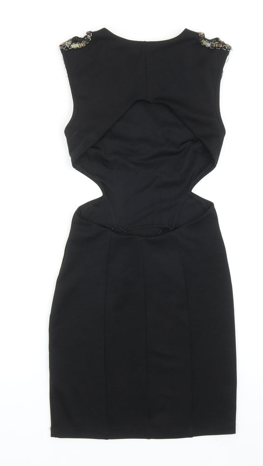 Miss Selfridge Womens Black Polyester Pencil Dress Size 6 Round Neck Pullover