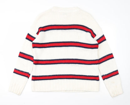 Womens UK Size S PINK White Pullover Jumper