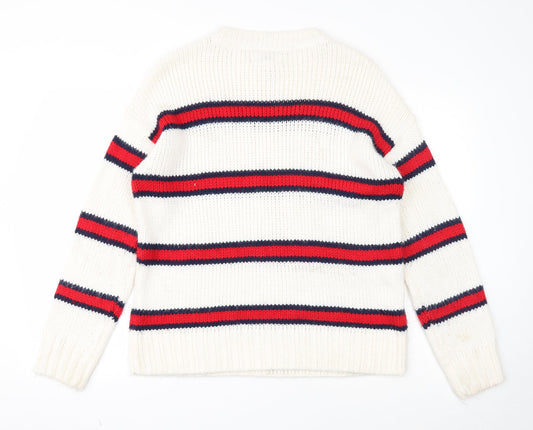 Womens UK Size S PINK White Pullover Jumper