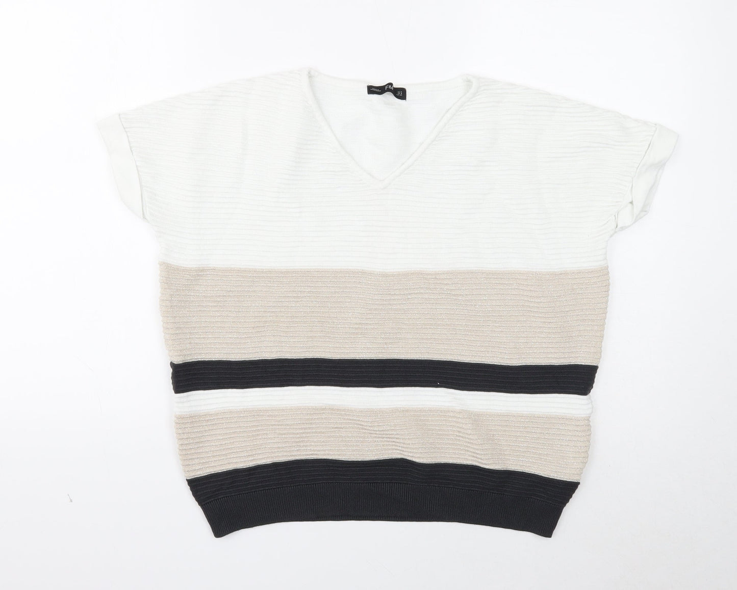 F&F Womens White V-Neck Viscose Pullover Jumper Size 12