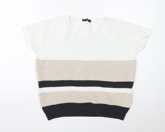 F&F Womens White V-Neck Viscose Pullover Jumper Size 12