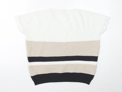 F&F Womens White V-Neck Viscose Pullover Jumper Size 12