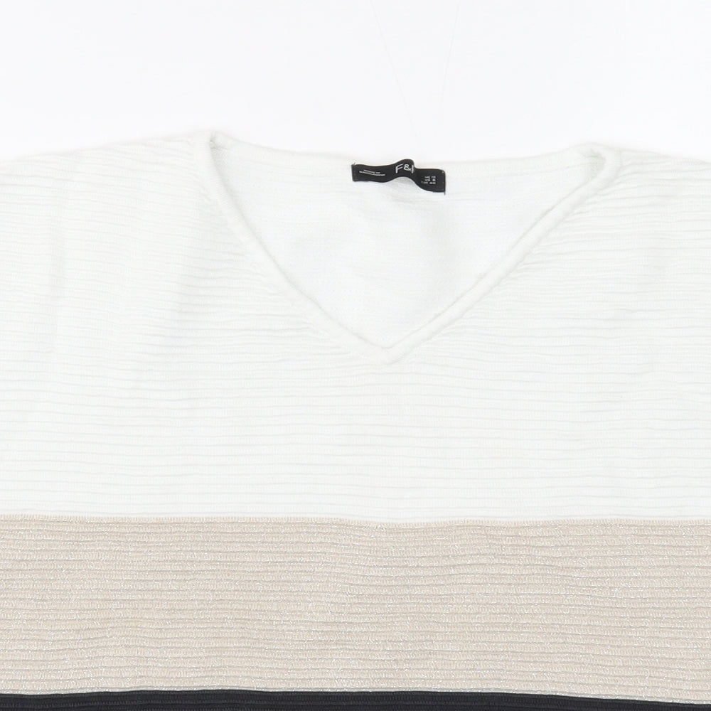 F&F Womens White V-Neck Viscose Pullover Jumper Size 12