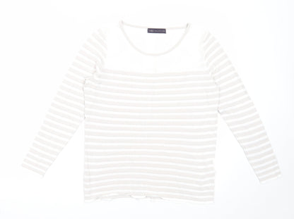 Marks and Spencer Womens Grey Round Neck Striped Viscose Pullover Jumper Size 10
