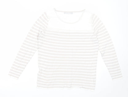 Marks and Spencer Womens Grey Round Neck Striped Viscose Pullover Jumper Size 10