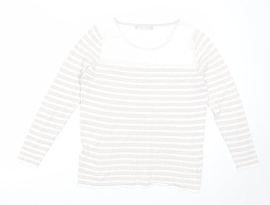 Marks and Spencer Womens Grey Round Neck Striped Viscose Pullover Jumper Size 10