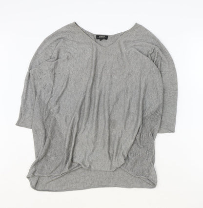 Papaya Womens Grey Polyester Basic T-Shirt Size M V-Neck