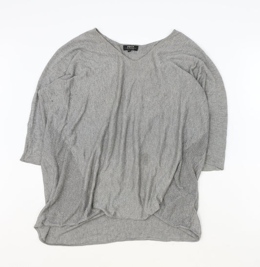 Papaya Womens Grey Polyester Basic T-Shirt Size M V-Neck