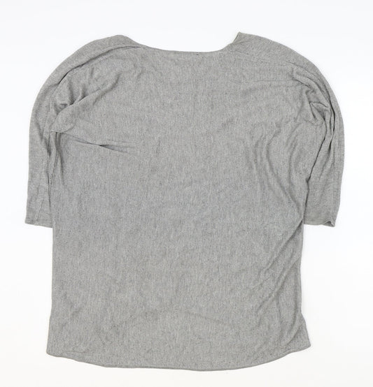 Papaya Womens Grey Polyester Basic T-Shirt Size M V-Neck