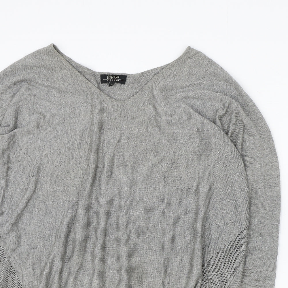 Papaya Womens Grey Polyester Basic T-Shirt Size M V-Neck