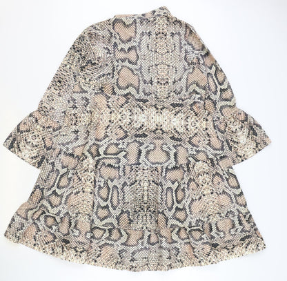 Preworn Womens Brown Animal Print Polyester Trapeze & Swing Size S V-Neck Pullover - Snakeskin Pattern